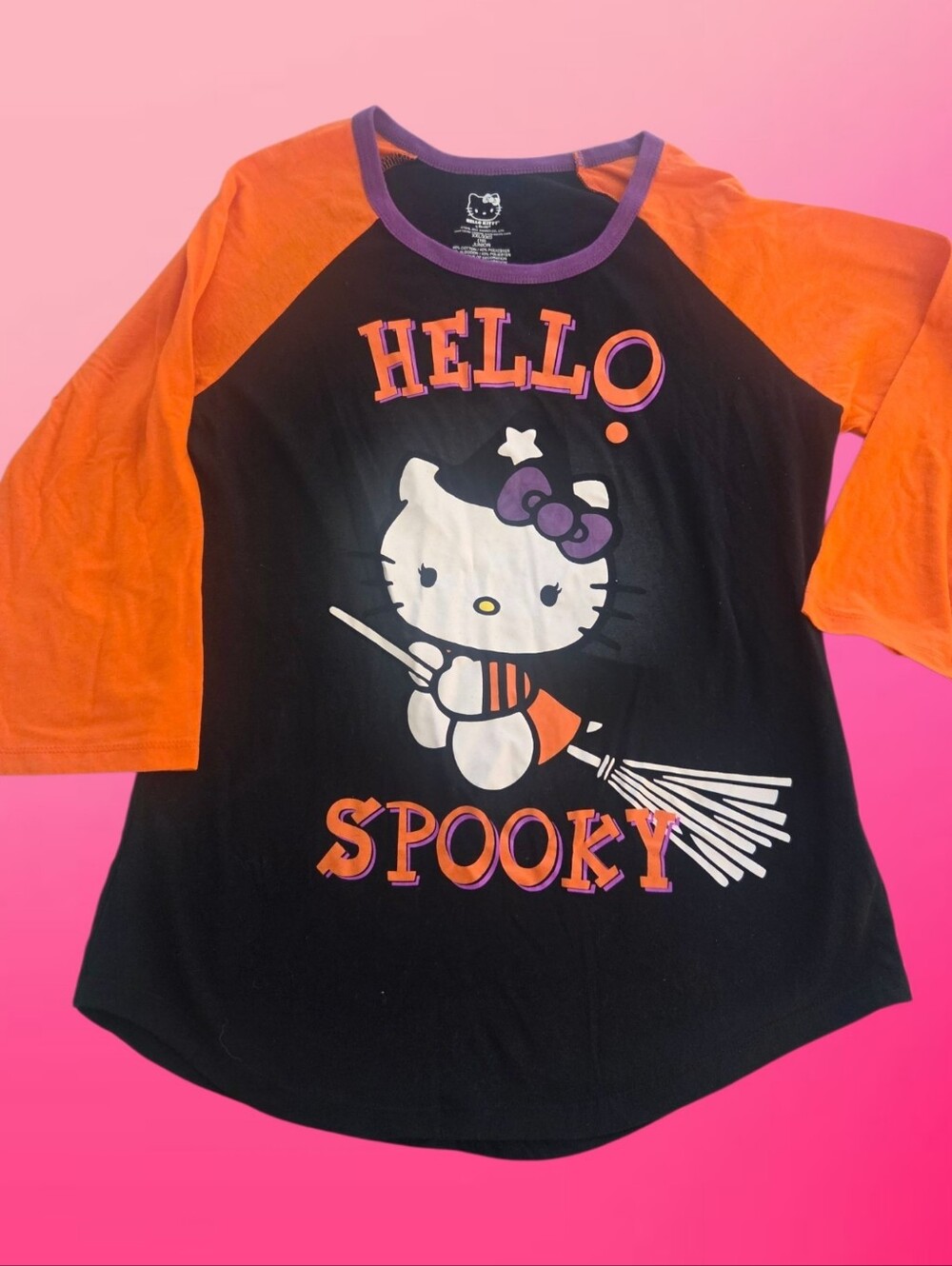 Sanrio Hello Kitty Black & Orange Raglan "Hello Spooky" Tee